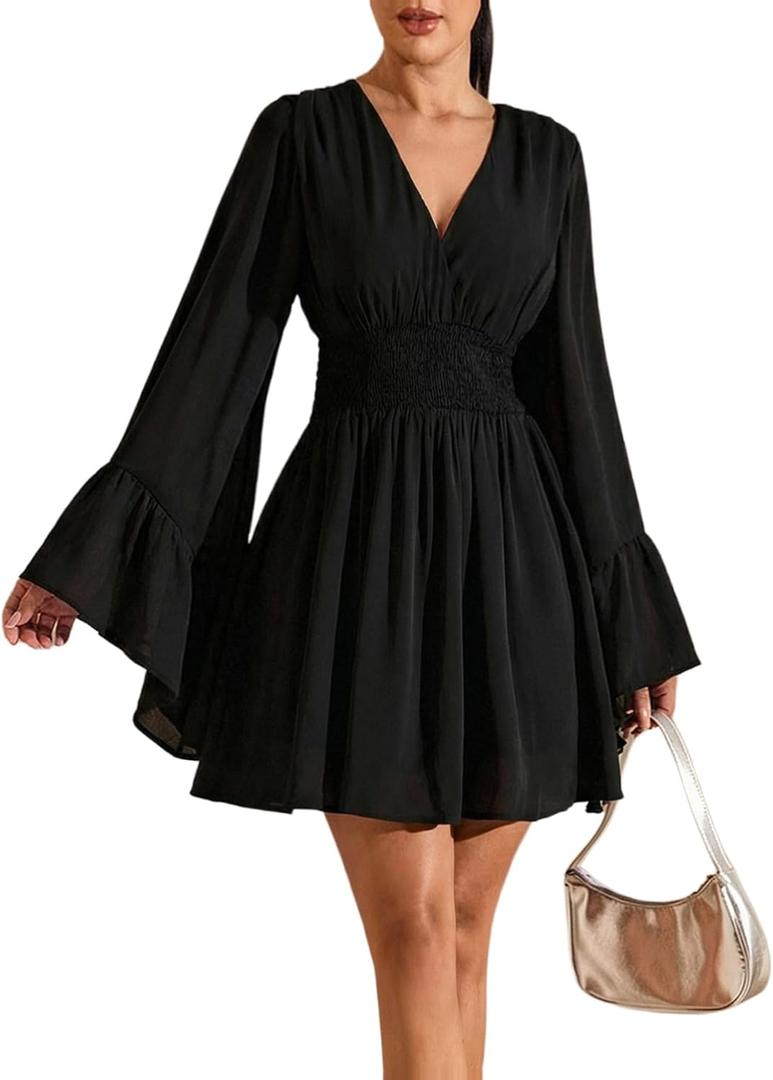 BEAUDRM Women's Plus Size Boho Western Dress Bell Sleeve Cowgirl Hippie Mini Dress Mesh A Line Casual Flowy Dresses XL Plus