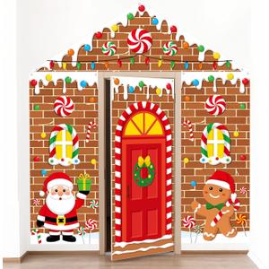 HunnmingRe 4 Pcs 98 Inch Christmas Gingerbread Door Cover Decoration Xmas Gingerbread House Peppermint Candy Door Banner Hanging Backdrop for Holiday Classroom Photography Photo Background Party Decor