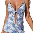 ZAFUL Women Tankini Swimsuits with Shorts Ruffle Trim 2 Piece Bathing Suit (S)