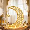 Sicrifety 43 x 35 Inch Ramadan Crescent Moon Decor, Eid Crafts Light Ramadan Moon Lamp Table Decor with LED Star Eid Ornament Gift for Home,Table,Party Mubarak Eid Decor, Missing The Lights
