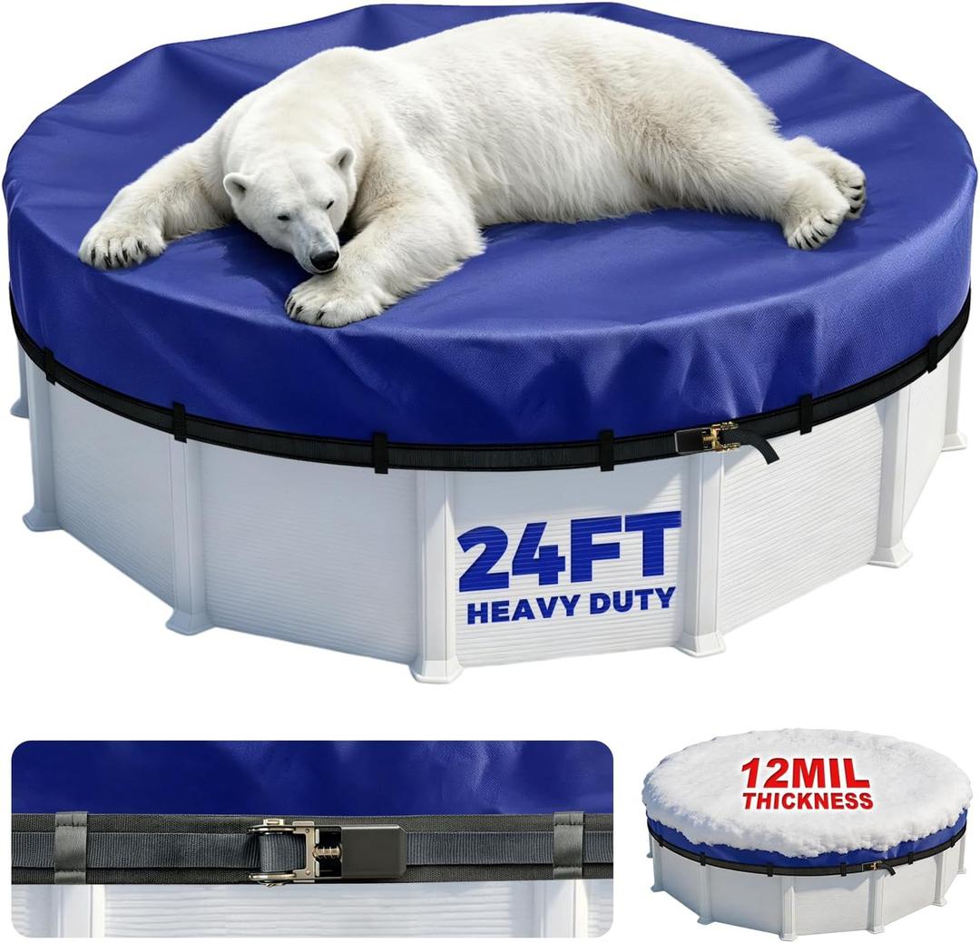 24FT Round Winter Above Ground Pool Covers,Heavy Duty PE,Cold Resistant