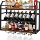 Hoctieon Wall Mount Wine Rack, Wall Mounted Wine Bottle Rack for Display and Storage, Hanging Bottle Holder, for Living Room, Dining Room,Bar, Wine Cellar, Rustic Brown