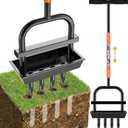 JouZYA Updated Lawn Aerator Tool with Soil Core Collection Tray, Lawn Core Aerator Lawn Tool with 4 Tines Manual Grass Aerator, Spike Lawn Coring Aerator for Yard Lawn Aeration Soil Loosening, Coral