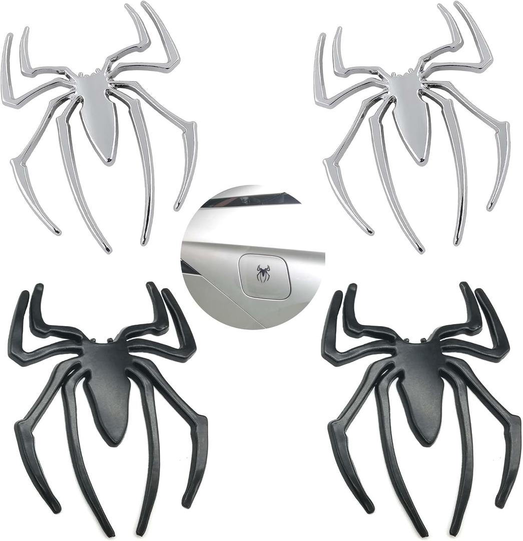2PCS 3D Spider Emblem Car Sticker Metal Chrome Silver Spider Badges Sticker for Universal Car Vehicle, Truck, Motorcycle, RV, Scooter, SUV, Door, Window for Headphone Decorations(Silver-B0C22ZMFK8)