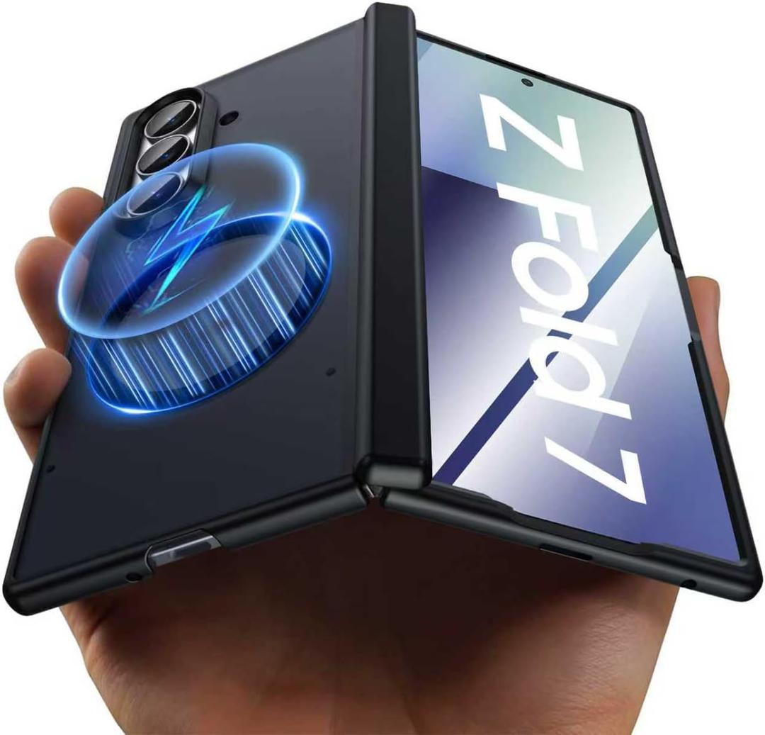 oupeigar for Samsung Galaxy Z Fold 7 Case Magnetic with Screen Protector, Fit for Magsafe, Hinge Protection, Skin Feel Ultra Thin Stylish Translucent Matte PC, Shockproof Cover for Z Fold 7-Black