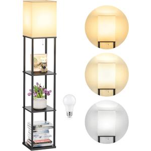 SHINE HAI Floor Lamps with Shelves for Living Room, 3-Tier Square Modern Standing Lamp with 3CCT Bulb, 11W 950LM Brightness, Tall Shelf Lamp for Bedroom, Office, Bookshelf & Display Organizer (Black)