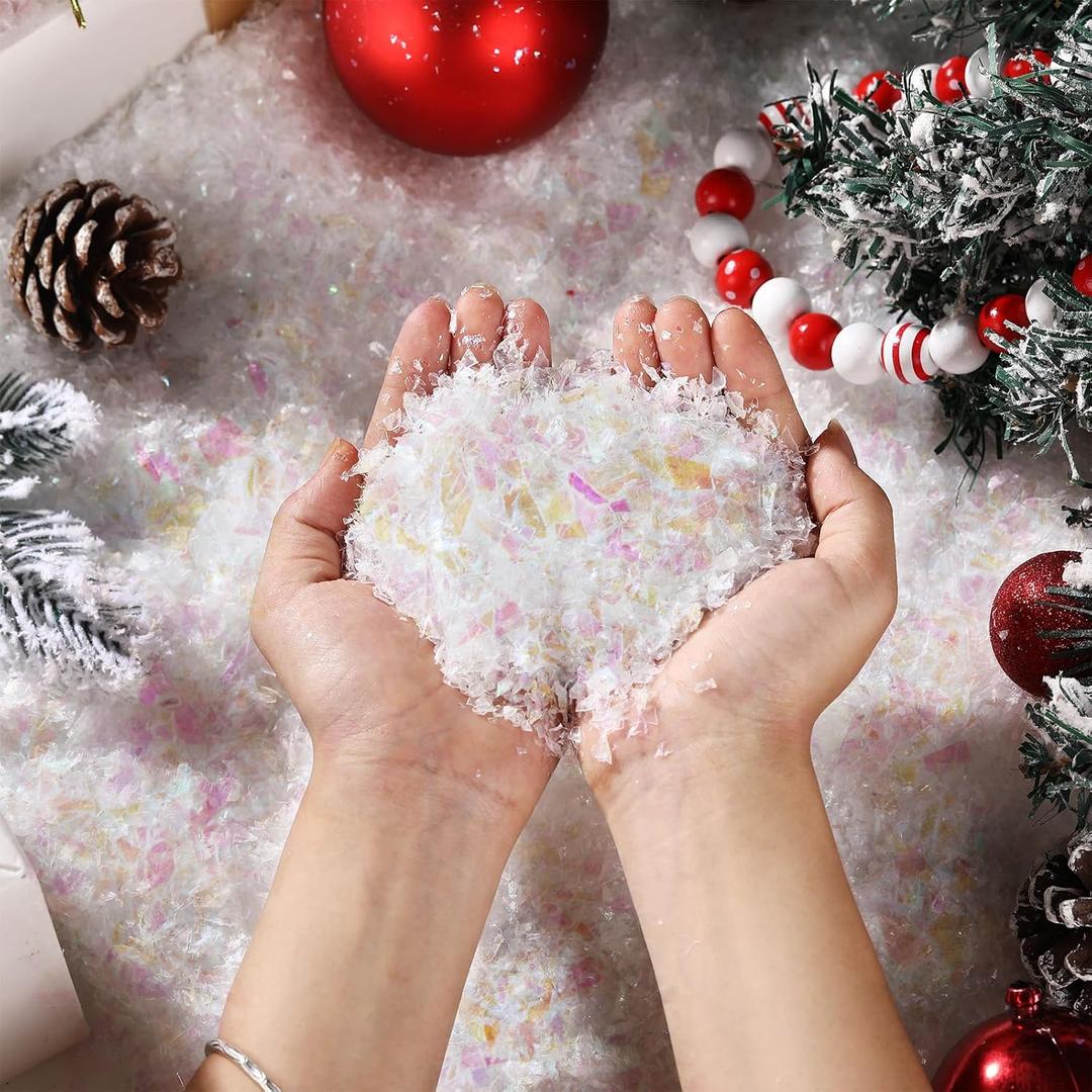 Fake Snow Artificial Snowflakes Glitter Snow Winter Twinkles Snow Decoration Plastic Sparkling Snow Confetti Fake Snow Powder for Winter Village Party DIY Craft (Colorful, 34 Ounce)