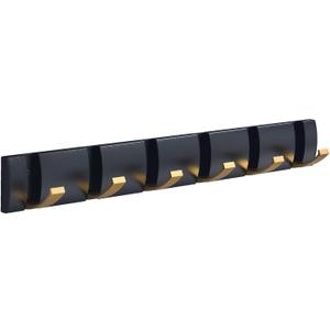 Coat Rack Wall Mount with 6 Hooks, 19.1 Inch Black Gold Modern Folding Coat Hook for Bathroom, Space Saving Towel Hooks for Hanging Coats, Hats, Scarves, Umbrella, and Keys