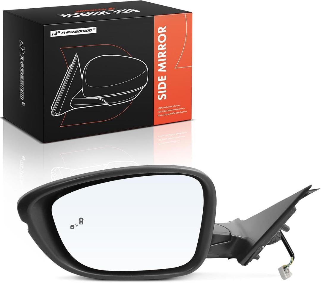 A-Premium Driver Side Power Door Mirror - Compatible with Honda Accord 2023 2024 - Heated Manual Folding Black Outside Rear View Mirror with Turn Signal and Blind Spot Detection