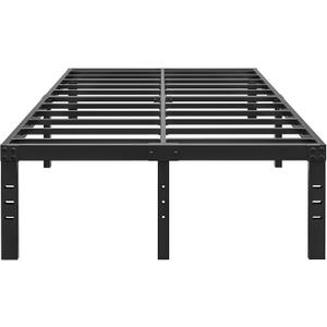 16 Inch Queen Size Bed Frame - No Box Spring Needed Heavy Duty Black Metal Platform Mattress Foundation, Non-Slip Noise Free Easy Assembly Steel Slats Bedframes with Cleance Storage