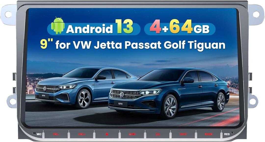 [4+64G] Android 13 Car Stereo for Volkswagen VW Passat/Golf/Jetta/Tiguan Support Wireless Carplay&Android Auto, 9 inch IPS Touchscreen VW Radio with GPS, WiFi, FM Radio+AHD Backup Camera+MIC