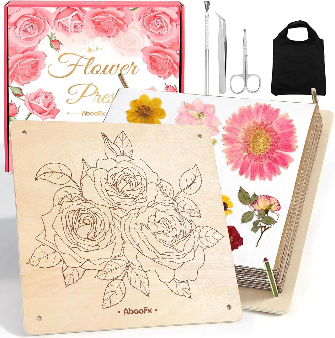 Aboofx Flower Press Kit, Craft Kits 11.2" x 11.2" 8 Layers Wooden Flower Pressing Kit for Crafts Pressed Flowers and Plant for DIY Art, Preservation for Bookmark Frame Wedding Drying