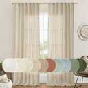 LAMIT Natural Linen Curtains 95 Inch for Living Room, Back Tab and Rod Pocket Linen Textured Semi Sheer Curtains Light Filtering Drapes for Bedroom/French Door, Set of 2, 52 x 95 Inch, Linen