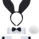 SATINIOR Bunny Costume Set Rabbit Ear Headband Collar Bow Tie Costume Cuffs Rabbit Tail for Halloween Party (Black)