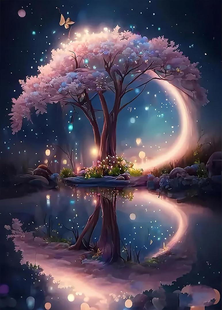 KINPLUB 5D Diamond Painting Kits for Adults, Tree Diamond Art Kits for Beginners, DIY Full Round Drill Paint with Diamond Pictures Gem Art, Home Wall Decor 12 x 16 Inch