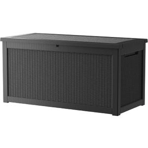 320 Gallon Resin Deck Box, Waterproof Outdoor Storage Bin for Patio Furniture, Pool Accessories, and Garden Tools, Lockable & UV-Resistant, Black