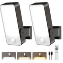 2 Pack Motion Sensor Outdoor Lights, 10000mAh Rechargeable Battery Operated Outdoor Lights with Remote, 3 Modes with Red Alert, Dimmable & 3CCT, Outdoor Security Lights for Porch