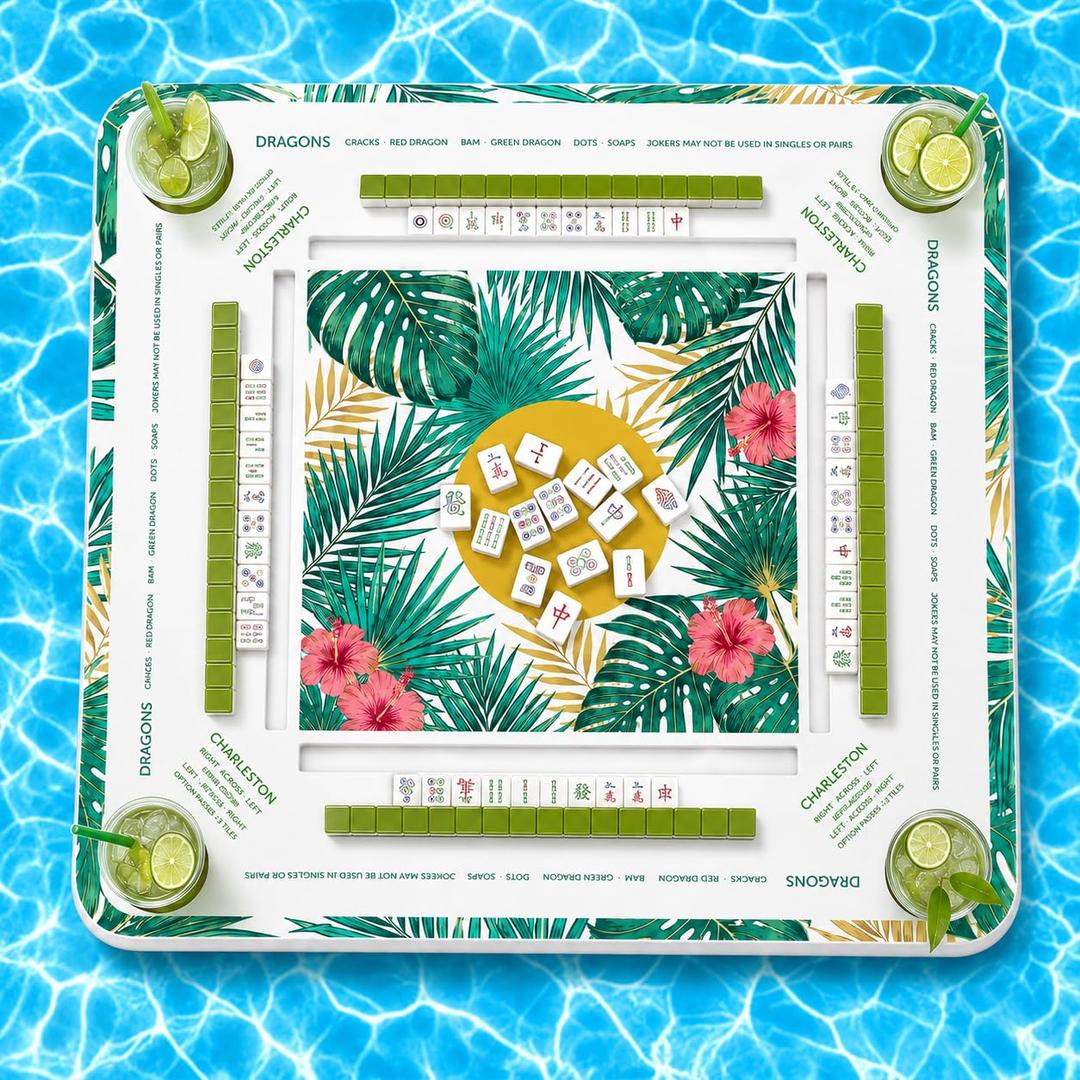 Floating Mahjong Table for Pool, Double-Sided Waterproof Float Board with Rules, Game Tray for Card Games, Poker, Dominoes, Scrabble, for Swimming Pool, Hot Tub, Lake & Beach Party (Dark green)