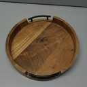 Tray Acacia Wood Round Serving Tray with Iron Handles for Coffee Table Decor Centerpiece Kitchen Counter (12" X 12" X 1.6")