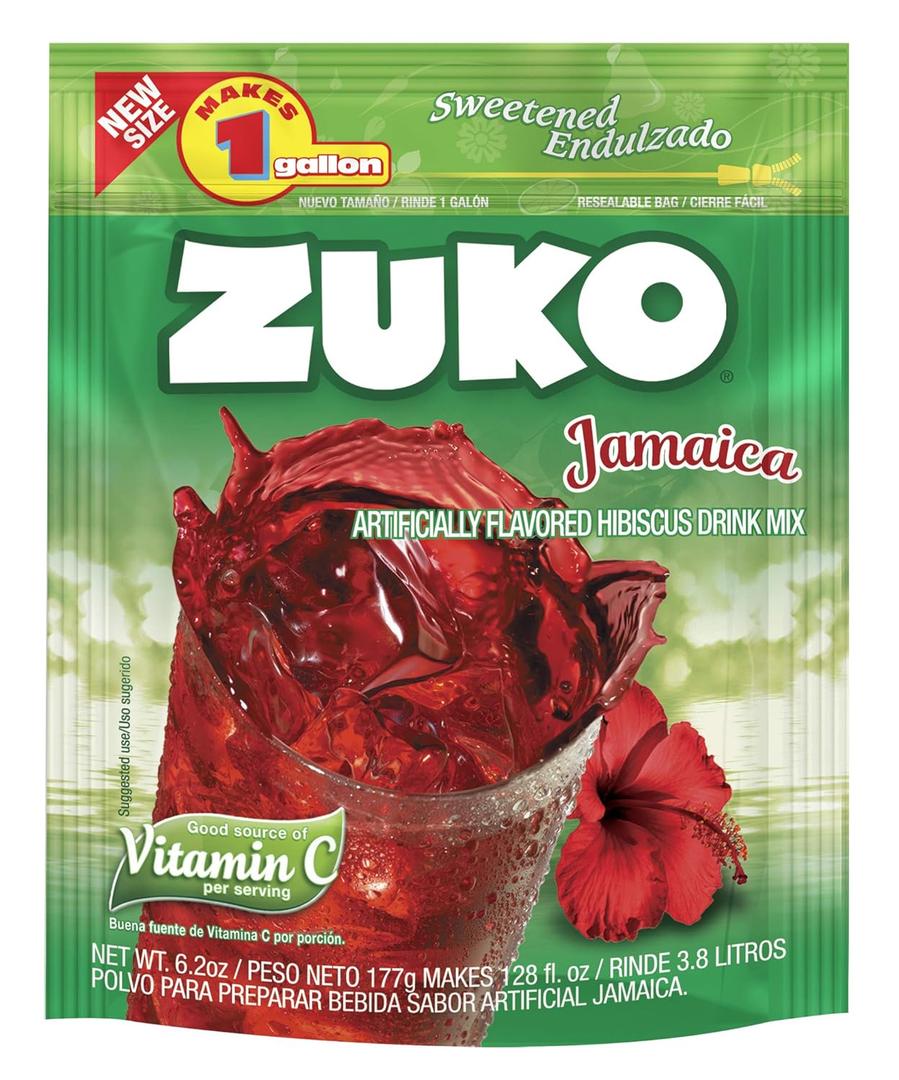 Zuko Jamaica Instant Powder Drink | Gallon Pack | No Sugar Needed | Vitamin C | 6.2 Ounce (Pack of 6), Best By: 10/2025
