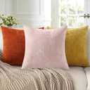 decorUhome Chenille Blush Pink Summer Throw Pillow Covers 20x20 Inch Set of 2, Decorative Soft Couch Pillow Covers Solid Dyed Accent Farmhouse Neutral Square Pillow Cases for Sofa