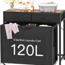 Laundry Sorter, Rolling Laundry Hamper with 3 Section Pull-Out Bags, Laundry Basket Organizer with 2 Drawers & 2-Tone Top Panel, Laundry Hamper with Wheels for Laundry Room Organization, Bathroom