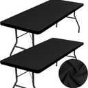 homing 2 Pack Rectangle Table Cloth, Elastic Fitted Fabric Tablecloth Fits for 4 Foot Folding Tables, Washable Table Cover for Picnic, Camping, Indoor & Outdoor (Black, 24" x 48")
