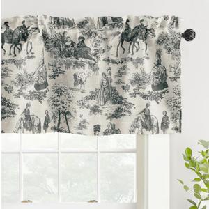 DriftAway Toile Linen Lined Valance Double Layer Thermal Room Darkening Blackout Window Valance Curtain for Kitchen Bathroom Farmhouse French Country Vintage Printed Pattern Single 52 x 18 Inch Black