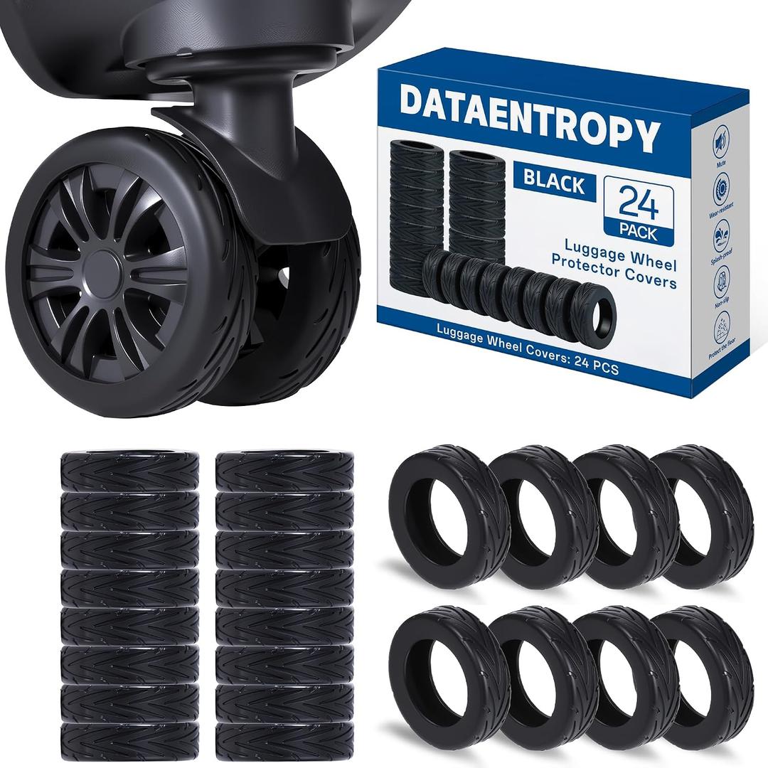 24PCS Luggage Wheel Covers for Spinner Wheels, Silicone Suitcase Wheel Protectors, Wear-Resistant & Anti-Noise, Fits 22.4 Inch Wheels (Black)