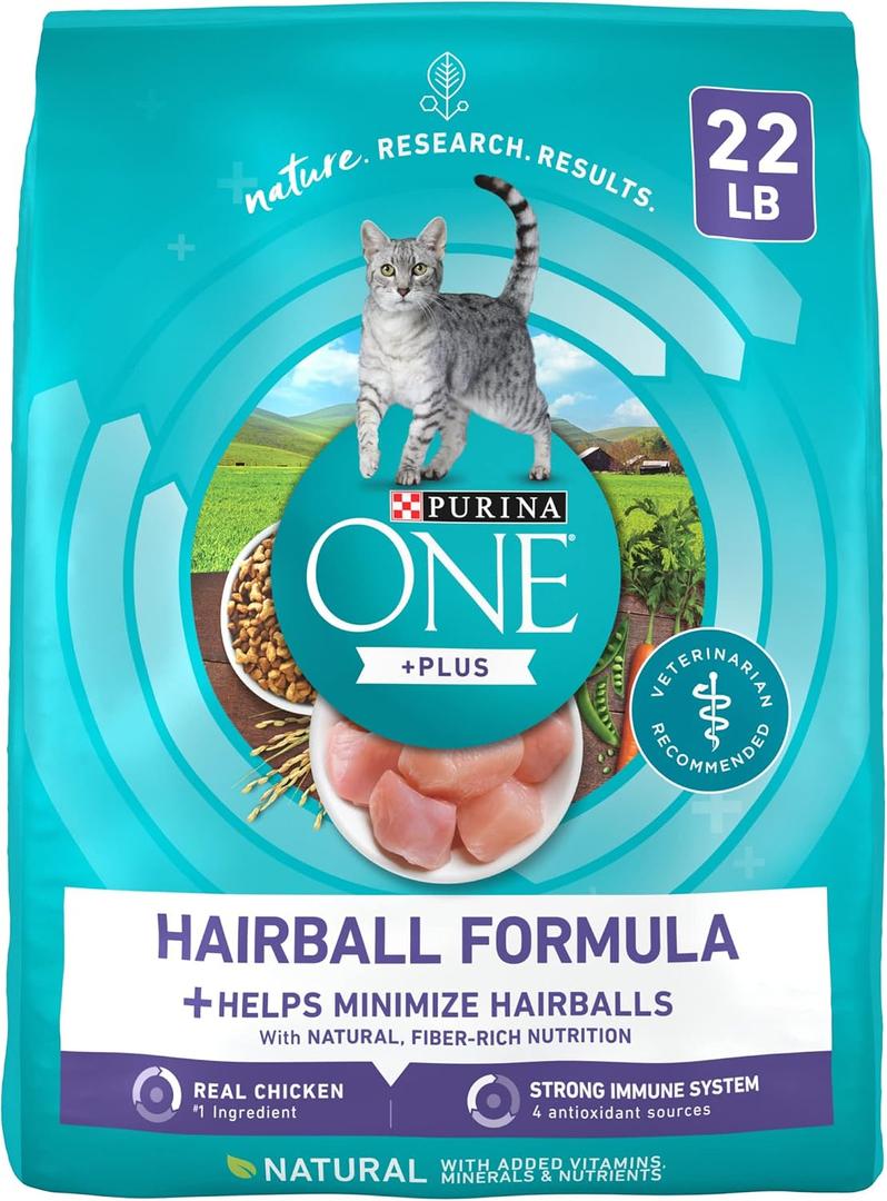 Purina ONE Natural Cat Food for Hairball Control, +PLUS Hairball Formula - 22 lb. Bag (EXP: OCT 2027)