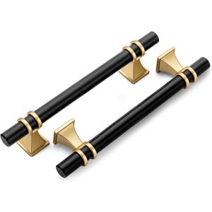 homdiy 10 Pack 5 Inch Black and Gold Cabinet Handles - Cabinet Pulls for Kitchen Cabinets, Dresser Drawers & Wardrobe Hardware, Durable Zinc Alloy with Matte Finish (5" Hole Centers)