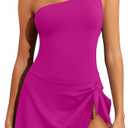 TEMPT ME One Piece Swim Dress for Women - One Shoulder Tummy Control Swimsuit with Skirt 2025 Skirted Bathing Suit Swimdress XL PINK