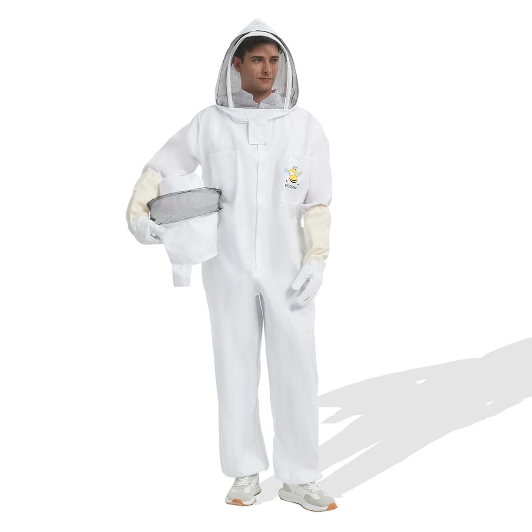 Professional Bee Suit - Beekeeping Suit Beekeeper Suit for Men Women with Sheepskin Gloves& 2 Ventilated Fencing Veil Hood(XXL)