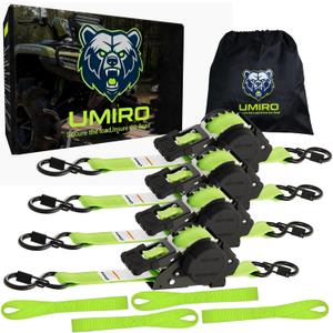 Retractable Ratchet Straps 1 Inch x 12 Feet Heavy Duty Tie Downs,1760lb Break Strength,Self Retracting for Truck,Cargo,Trailer,Motorcycle,ATV,UTV (Fluorescent Green, 4pack)