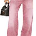 Cicy Bell Womens Wide Leg Jeans Drawstring High Waisted Baggy Straight Leg Jeans Trendy Boyfriends Denim Pants with Pockets Pink (Pink)