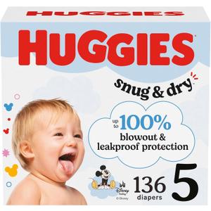 Huggies Size 5 Diapers, Snug & Dry Baby Diapers, Size 5 (27+ lbs), 136 Count,
