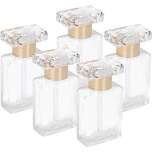 Tomotato 5PCS Empty Refillable Perfume Glass Bottles, 17ml Clear Glass Travel Atomizer Sprays Portable Dispenser for Essential Oil, Cologne, Fragrance (Gold)