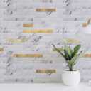 Art3d 10-Sheet Peel and Stick Stone Overlay Kitchen Backsplash Tile - Volakas White Embellished with Metal Gold (11.7" x 12")