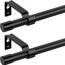 Curtain Rods for Windows 28 to 48 inch, Black Curtain Rod 2 Pack, 5/8" Diameter Metal Curtain Rod Set of 2 with Brackets, Splicing Adjustable Curtain Rod for Bedroom, Living Room, Kitchen, Black