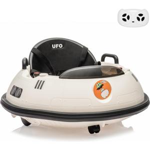 12V Electric Ride on Bumper Car for Toddlers, Kids Bumper Car with Remote Control, 360 Degree Spin, LED Lights, Dual Joysticks, Safety Belt for 18+ Months Kids, White