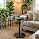 Gesodant Boho Single Leg Round Side Table with Tray Top, Pedestal Drink Table for Small Spaces, Aesthetic Accent Nightstand for Living Room, Bedroom, Corners, and Office (Green Leopard)