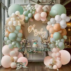 Dusty Green Pink White Balloon Garland Arch Kit,Green Blush Peach White Beige Nude Balloons Spring Balloon Arch kit for Baby Shower Birthday Tea Party Fairy Party Gender Reveal Decorations