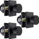 Matte Black Door Knobs Interior Passage, Zinc-Alloy Interior Door Knobs, Heavy Duty Black Door Knob for Closet,Hallway, 3 Pack