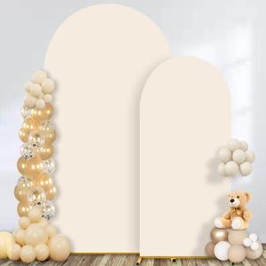 Arch Backdrop Cover Wedding Spandex Fitted Arch Covers,Round Top Chiara Baby Bridal Shower Party Birthday Banquet (Beige, 7.2ft+6ft)