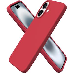 ORNARTO Compatible with iPhone 16 Case 6.1", Slim Liquid Silicone 3 Layers Full Covered Soft Gel Rubber Shockproof Phone Case, Protective Cover with Anti-Scratch Microfiber Lining-Red