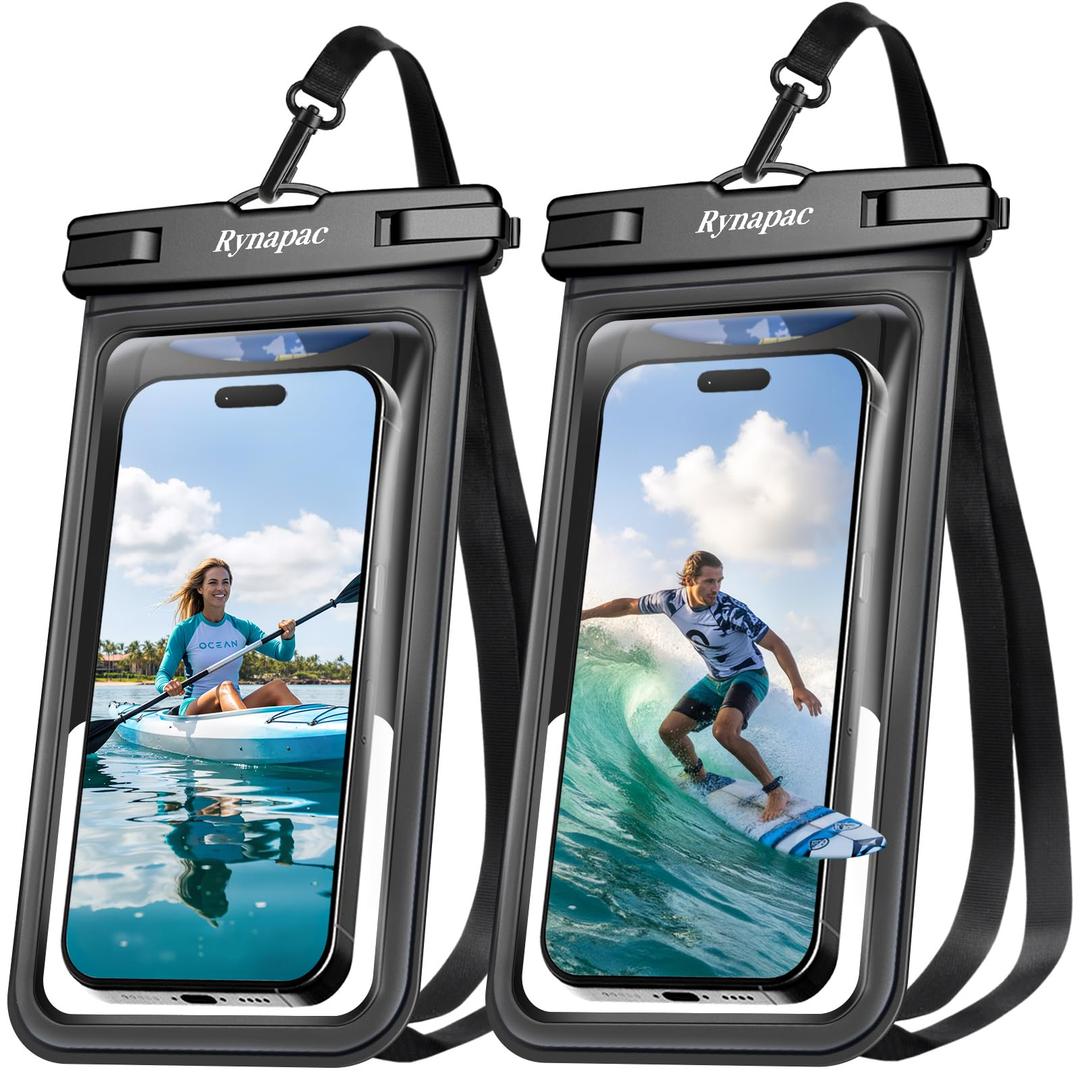 Rynapac Waterproof Phone Pouch - 2 Pack, IPX8 Waterproof Phone Case with Lanyard for iPhone 17 16 15 Pro Max, Cell Phone Dry Bag for Beach Vacation Travel Cruise Essentials, Touch Screen, Up to 8.5"