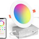 Smart Recessed Lighting 6 Inch RGBCW Color Changing 16W LED Downlight with Junction Box,1350 Lumen Recessed Ceiling Light Compatible with Alexa,Dimmable by Bluetooth Control -1Pack