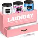 Geelin 4 Pack Laundry Pods Organizer & Dryer Sheet Holders, Laundry Room Organization Containers Dispenser, 3 Pcs 1.3 L Jars with Lids and Labels for Detergent Storage Supplies Decorations(Pink)