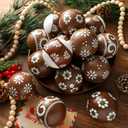12 Pcs Mexican Talavera Christmas Ornaments Barro Neutral Christmas Tree Ornaments Brown Plastic Hand Painted Balls Cielito Lindo Farmhouse Modern Decor for Home Hispanic Party (3.15'')