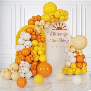Here Comes The Sun Balloon Arch Kit 136 Pcs Retro Burnt Orange, Mustard Yellow, Nude, Sand White Balloon Garland For Groovy Boho Baby Showers, Sunshine First Birthday Party, Sunset，Fall Celebrations